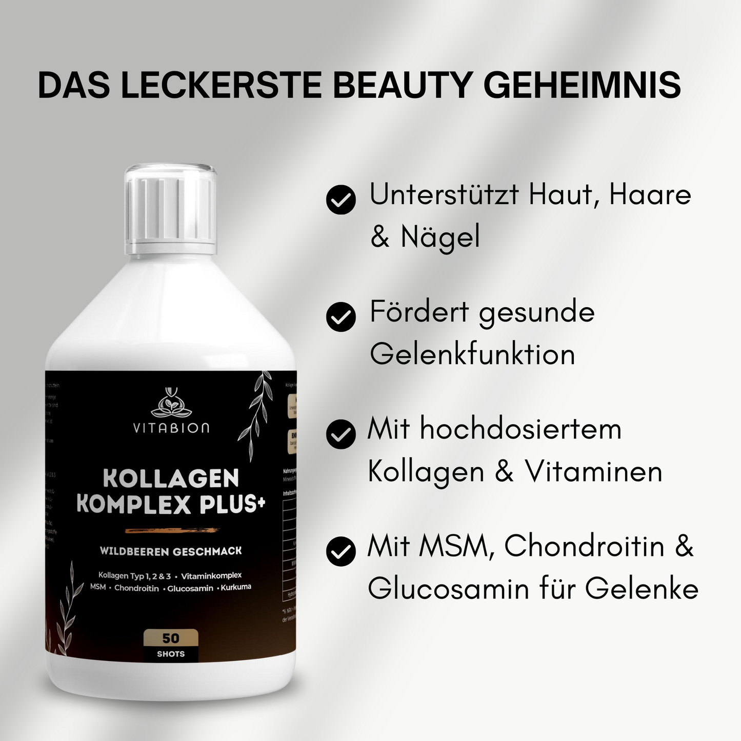 Kollagen Komplex PLUS+ Drink mit Hyaluronsäure, MSM & Vitaminen – Wildbeergeschmack - 500ml