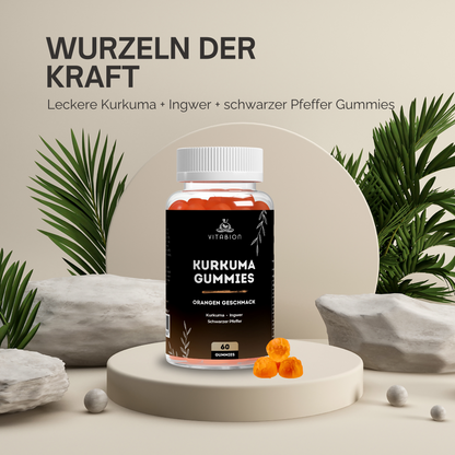 Kurkuma + Ingwer + Schwarzer Pfeffer Gummies mit Orangengeschmack - 60 Stk.